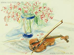 Blumen und Geige (Aquarell)